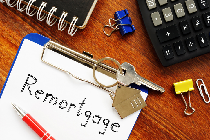 Remortgage is shown on a business photo using the text